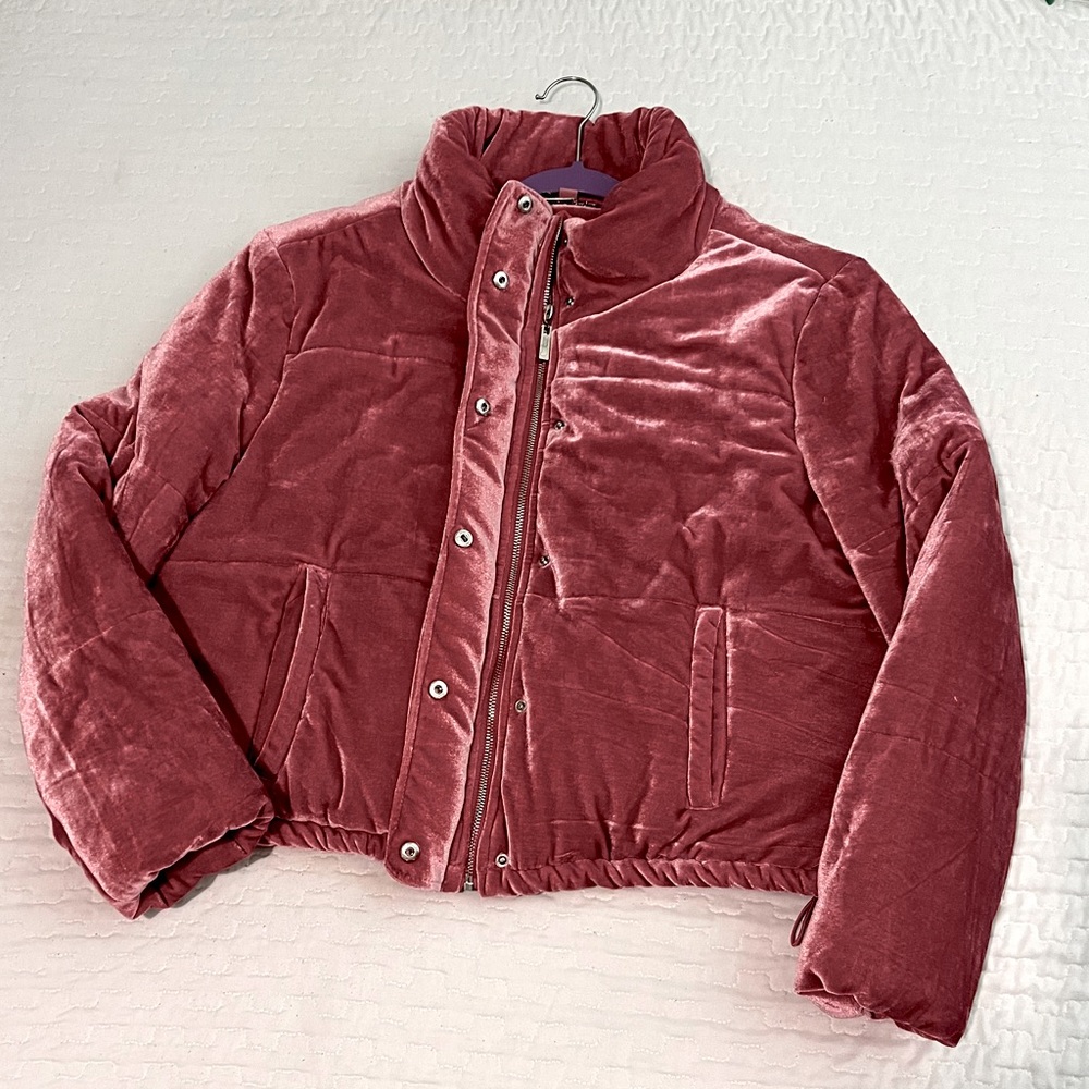 Jou Jou Velour Jacket Cropped Puffy coat Pink Mauve Plush Soft Short y2k